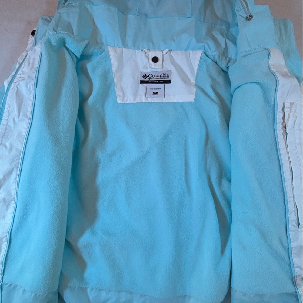 Columbia Women’s XL Aqua Blue White Fleece Lined Hooded Winter Jacket - Picture 11 of 16